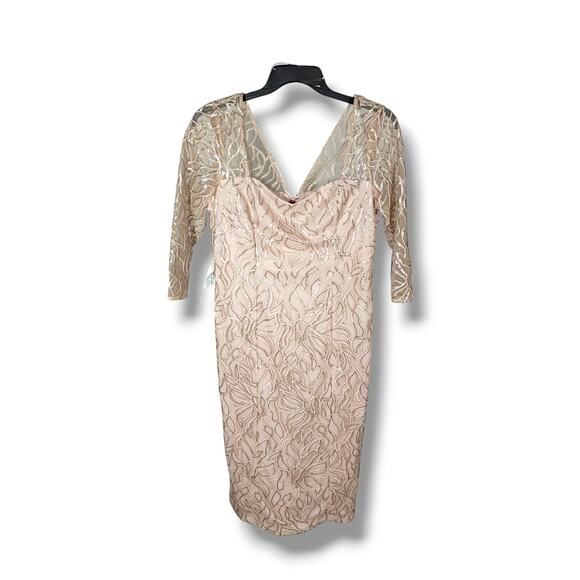 JS Collections Women's Rose Pink 3/4 Sleeve Sequin Midi Sheath Dress Size 14 NWT - Picture 3 of 9